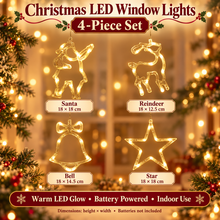 PRE ORDER 4pcs, Christmas Hanging Suction Cup LED Ornaments, Party Packs, Christmas Decorations, Polaris Snowflake Tree Bell Shaped String Lights, Window, Curtain, Battery Powered, Party Decorations, Christmas Lights, (Battery Not Included)