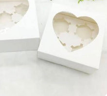 6 pcs White Heart Bakery Cupcake box  including inserts  (size 20.8 x 19.5x 7.5 cm) 6 HOLE
