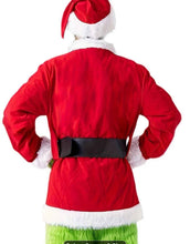 6pcs Deluxe Green Santa Costume for Adults, Perfect for Halloween And Christmas. The Furry Outfit Includes a Top, Pants, Gloves, Belt, And Socks