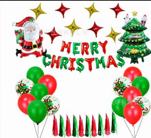 Christmas Balloon Garland Set with 2D Flat Banner, Red Green Golden Color, Merry Christmas Print, Outdoor Indoor Holiday Party Decoration, 2D Flat
