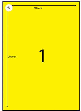 A4 Self Adhesive Sticker Paper Sheet Label Laser Inkjet Print Mailing Address MATT FLURO YELLOW  100 
A4 Laser Label - 1up - 210x296mm - 100 per pack - Santas Workshop Direct 
