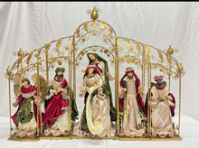 PRE ORDER 12" Handmade Christmas Nativity Set in 24" Gold Gazebo – Large Holy Family, Angel & Three Wise Men Religious Christmas Display PRE ORDER
