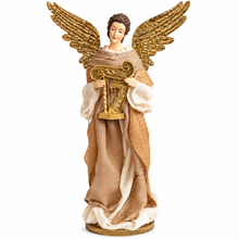 18.75" Handmade Christmas Standing Angel Figurine – 47.5cm Large Angel with Gold Wings & Harp | Premium Religious Nativity Decoration