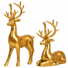 Luxury Gold Christmas Reindeer Ornament Set – 2PCS Resin Deer Figurines, 30cm Standing & 22cm Sitting, Elegant Christmas Table & Home Decorations