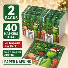 2 Packs The Grinch Christmas Paper Napkins – 40 Festive Party Serviettes, 16.2 × 16.2cm, Holiday Tableware & Xmas Table Décor