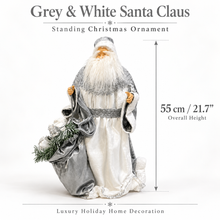 55cm Grey & White Standing Santa Claus Christmas Ornament – Luxury Holiday Home Decoration