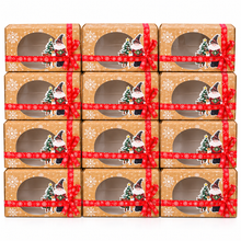 12pcs Kraft Christmas Gift Boxes with Clear Window, Paper Containers with Ribbons, Festive Snowflake Design For Holiday Packaging