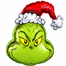 Grinch Christmas Foil Balloon 62×44cm – Large Green Santa Face Balloon, Eye-Catching Xmas Party & Photo Backdrop Decoration