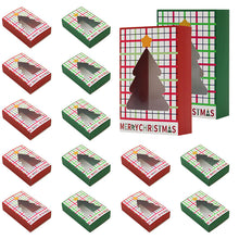 12pcs Christmas Small Candy Treat Recycled Materials Foldable Paper Boxes Window Christmas Tree Design Goodie Chocolate Packaging
