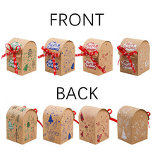 12pcs Christmas Small Candy Cookie Recycled Materials Kraft Paper Folders Boxes with Ribbons for Gift Treat Packaging
