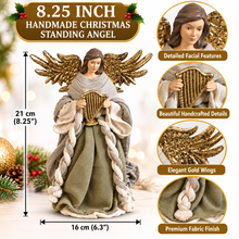8.25" Handmade Christmas Angel Figurine with Gold Wings & Harp – 21cm Standing Religious Nativity Decoration for Home & Church