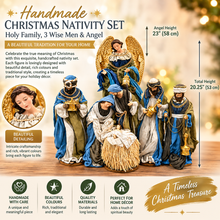 Colourful 20.25″ Handmade Christmas Nativity Set with Holy Family, 3 Wise Men & 23″ Angel – 53cm Religious Manger Scene