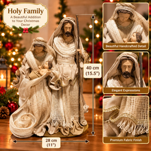 15.5" (40cm) Christmas Ornament – Beige Holy Family Figurine, Religious Nativity Scene Decoration, Christian Home Decor & Holiday Gifts