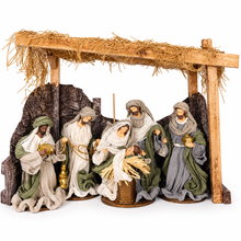 Handmade Christmas Nativity Set – 24cm Holy Family & Three Wise Men with 39cm Rustic Stable | Religious Christmas Decoration