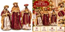 Luxury 60cm Handmade Christmas Nativity Set – Holy Family, 23.25" Gold Winged Angel & 17.75" Three Wise Men | Large Burgundy & Gold Religious Christmas Display