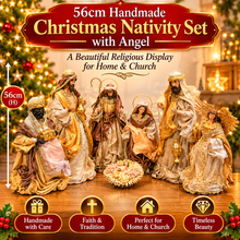 56cm Handmade Christmas Nativity Set with Angel | Religious Holy Family & Manger Christmas Decoration for Home & Church