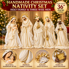 92cm Large Handmade Christmas Nativity Set – Holy Family & Three Wise Men, White & Gold Religious Figurines