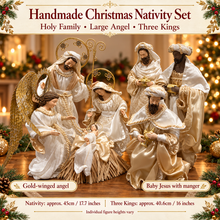 Christmas Handmade Nativity Set 45cm with Large Angel & 16" Three Kings – Religious Holy Family Scene, Christian Christmas Home Decor & Holiday Gifts