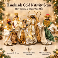 Gold Handmade Christmas Nativity Scene with Manger 25–30cm | Religious Holy Family Christmas Tabletop Decorationm