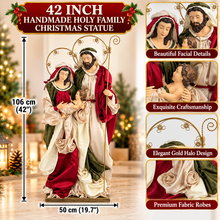 42" Extra Large Handmade Christmas Holy Family Nativity Statue – 106cm Mary, Joseph & Baby Jesus with Gold Halos | Premium Religious Christmas Decoration