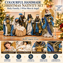 Colourful 20.25″ Handmade Christmas Nativity Set with Holy Family, 3 Wise Men & 23″ Angel – 53cm Religious Manger Scene