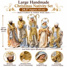 Stunning 65cm Large Handmade Christmas Nativity Set – Holy Family & Three Wise Men | Luxury Ivory & Gold Religious Christmas Display