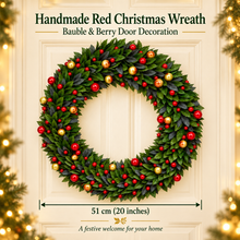 PRE-ORDER 2026 Handmade 20-Inch (51cm) Red Christmas Wreath – Bauble & Berry Door Decoration