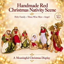 40cm Handmade Red Christmas Nativity Scene with Manger & Angel | Religious Holy Family Christmas Decoration  PRE ORDER