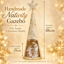 Christmas Handmade Nativity Set 29cm in Gazebo Shrine – Holy Family Figurines with 88cm Standing Catholic Statue, Religious Christian Home Decor & Holiday Display