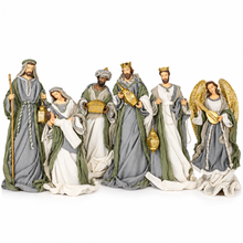 PRE ORDER 25.75″ Holy Family & Three Kings with 19.5″ Angel Handmade Nativity Set – Large Ivory, Sage Green & Gold Christmas Display