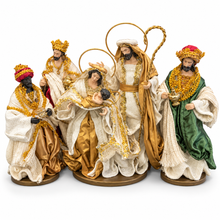 Gold Handmade Christmas Nativity Scene with Manger 25–30cm | Religious Holy Family Christmas Tabletop Decorationm