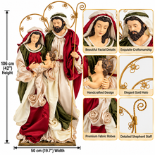 42" Extra Large Handmade Christmas Holy Family Nativity Statue – 106cm Mary, Joseph & Baby Jesus with Gold Halos | Premium Religious Christmas Decoration