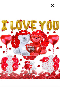 I Love You Bear Heart Shape Balloons Set Party Supplies Valentine's Decoration Santas Workshop Direct