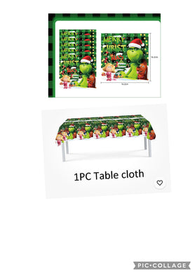Grinch Christmas grinch PVC table cover and Napkins - Santas Workshop Direct 