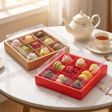 4PCS 9-Grid Kraft Bakery Gift Boxes – 29.5 × 29.5 × 10cm | Cupcake, Cookie & Treat Boxes with Insert | Christmas & Holiday Gift Packaging
