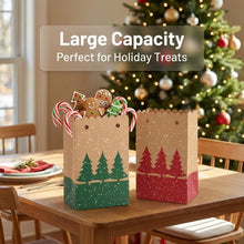 PRE ORDER 12pcs Christmas Kraft Cookie Gift Bags with Ribbon – Red & Green Festive Treat and Party Favour Boxes, 18.2 × 11.7 × 7.2 cm