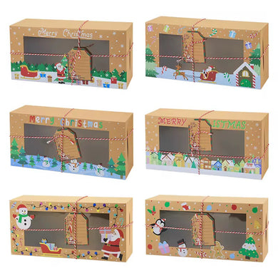 Christmas Bakery cookie candy paper boxes with window Xmas Party favour gift treat packaing boxes