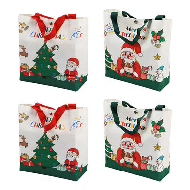 Merry Christmas Canvas Tote  Bag Santas Claus Xmas Tree Gift Packaging Shopping Bags Holiday Reusable - Santas Workshop Direct 