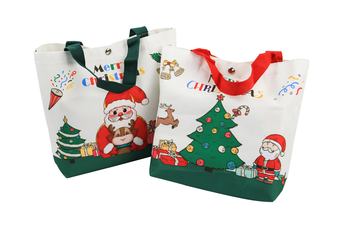 Merry Christmas Canvas Tote  Bag Santas Claus Xmas Tree Gift Packaging Shopping Bags Holiday Reusable - Santas Workshop Direct 