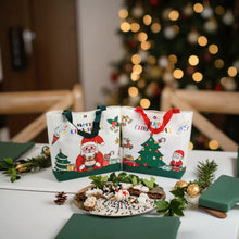 Merry Christmas Canvas Tote  Bag Santas Claus Xmas Tree Gift Packaging Shopping Bags Holiday Reusable - Santas Workshop Direct 