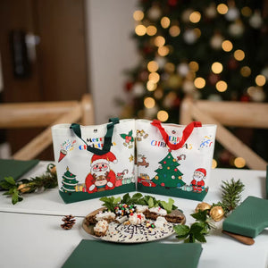 Merry Christmas Canvas Tote  Bag Santas Claus Xmas Tree Gift Packaging Shopping Bags Holiday Reusable - Santas Workshop Direct 