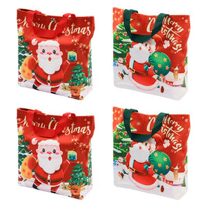 Merry Christmas Canvas Tote  Bag Santas Claus Xmas Tree Gift Packaging Shopping Bags Holiday Reusable - Santas Workshop Direct 