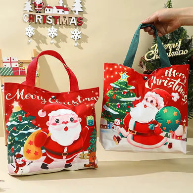 Merry Christmas Canvas Tote  Bag Santas Claus Xmas Tree Gift Packaging Shopping Bags Holiday Reusable - Santas Workshop Direct 