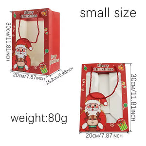 Christmas Party Favour Gift Packaging Paper Bag with Handle Xmas Goody Treat SHopping Bags with Clear Window - Santas Workshop Direct 