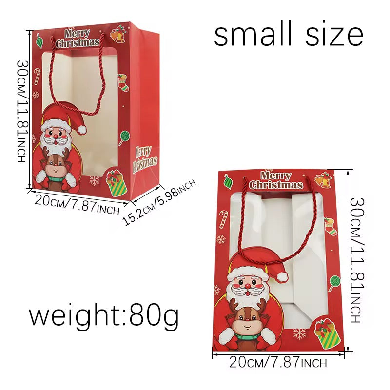 Christmas Party Favour Gift Packaging Paper Bag with Handle Xmas Goody Treat SHopping Bags with Clear Window - Santas Workshop Direct 