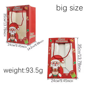 Christmas Party Favour Gift Packaging Paper Bag with Handle Xmas Goody Treat SHopping Bags with Clear Window - Santas Workshop Direct 