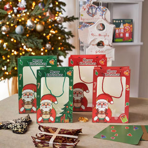 Christmas Party Favour Gift Packaging Paper Bag with Handle Xmas Goody Treat SHopping Bags with Clear Window - Santas Workshop Direct 