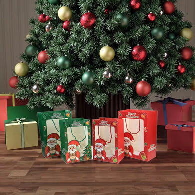 Christmas Party Favour Gift Packaging Paper Bag with Handle Xmas Goody Treat SHopping Bags with Clear Window - Santas Workshop Direct 