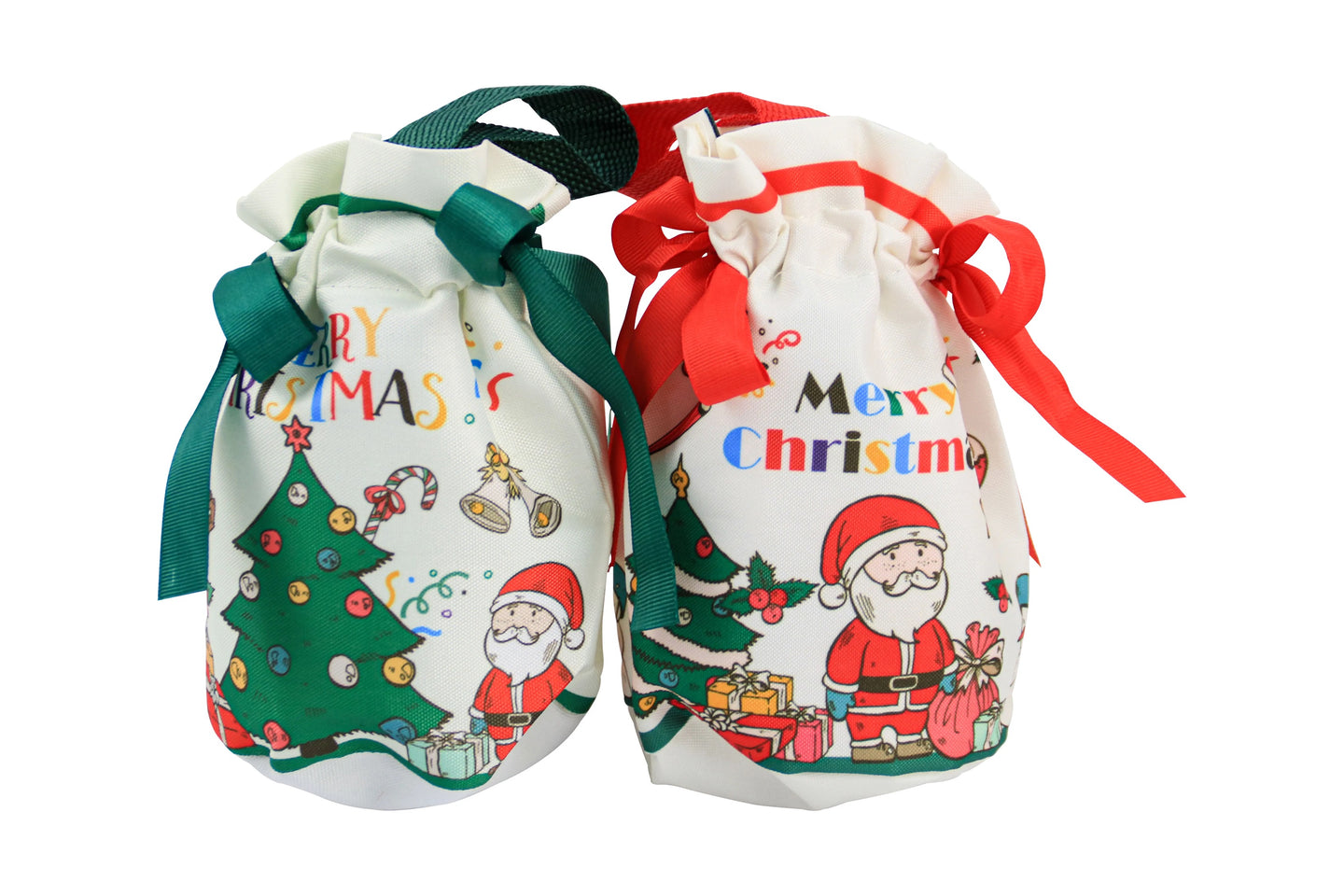 Christmas Gift Wrapping Bags With Drawstring Red and Green Candy Xmas Gift Bags Reusable Canvas Santa Bag for Xmas Present Party - Santas Workshop Direct 