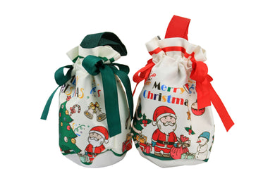Christmas Gift Wrapping Bags With Drawstring Red and Green Candy Xmas Gift Bags Reusable Canvas Santa Bag for Xmas Present Party - Santas Workshop Direct 